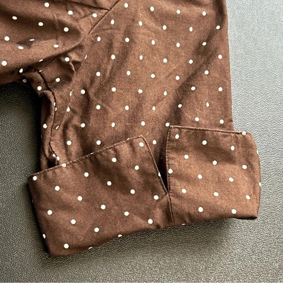 Women 8P Brown Polka Dot Floral Dress Pleated‎ Tie Sash Classic Dainty Pin Up - Picture 14 of 16